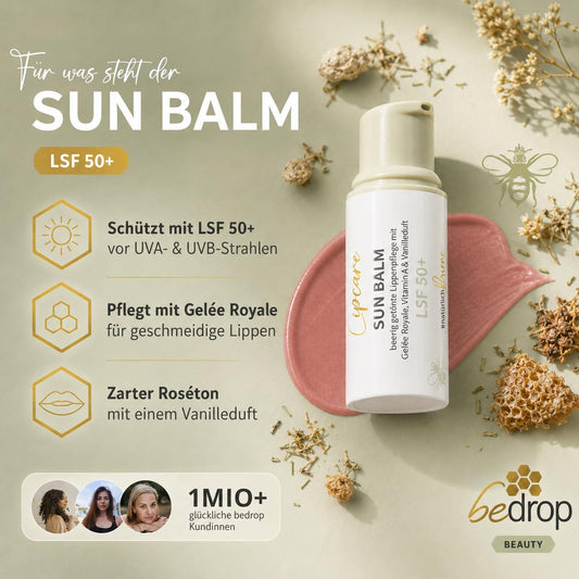 bedrop Sun Balm LSF 50+ | getönte Lippenpflege mit Gelée Royale, Manuka & zartem Vanilleduft - Sonnenschutz mit SPF gegen Sonnenschäden