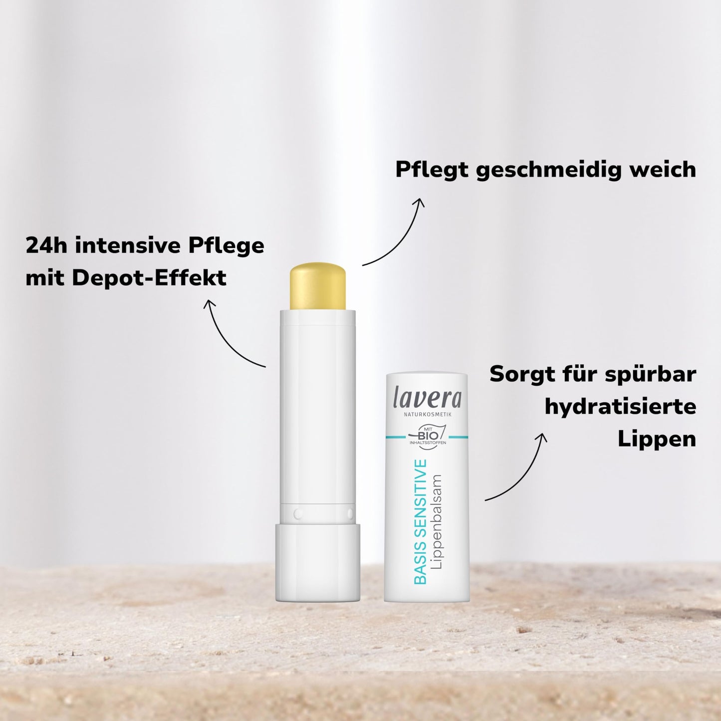 lavera basis sensitive Lippenbalsam - für sensible Lippen - spendet Feuchtigkeit & beruhigt - pflegt geschmeidig - Naturkosmetik - 1 Stück