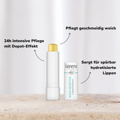 lavera basis sensitive Lippenbalsam - für sensible Lippen - spendet Feuchtigkeit & beruhigt - pflegt geschmeidig - Naturkosmetik - 1 Stück