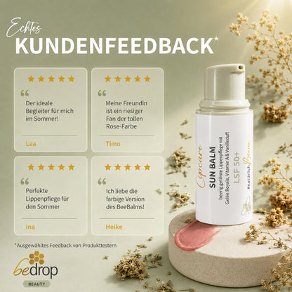 bedrop Sun Balm LSF 50+ | getönte Lippenpflege mit Gelée Royale, Manuka & zartem Vanilleduft - Sonnenschutz mit SPF gegen Sonnenschäden