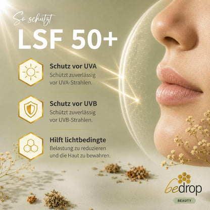 bedrop Sun Balm LSF 50+ | getönte Lippenpflege mit Gelée Royale, Manuka & zartem Vanilleduft - Sonnenschutz mit SPF gegen Sonnenschäden